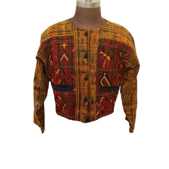 Guatemalan Tapestry Jacket Small Button Front Multi Colored - Picture 1 of 5